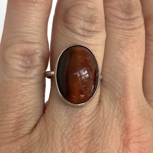 Sterling Silver 925 Oval Bezel Set 0.75" Tigers Eye Cats Eye Quartz Ring Sz 6.5 - Picture 16 of 16
